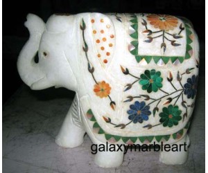 Pachchikari inlay art marble box elephant ht 5" e-504